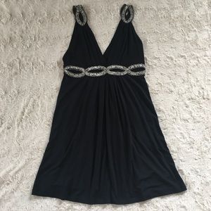 Tart navy blue embellished dress v neck pleated